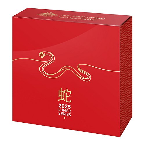 Silber Lunar Schlange 1 oz PP gewölbte Prägung - RAM 2025 - Verpackung