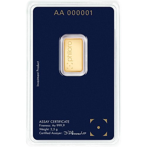 Rückseite des Goldbarren 2,5 g philoro