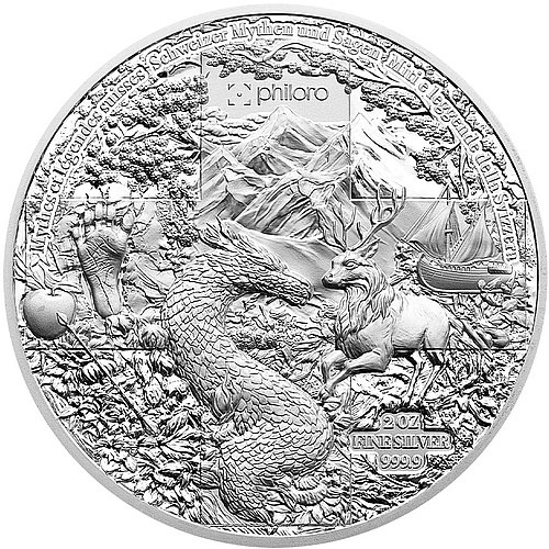 Rückseite des Silber Schweizer Mythen und Sagen - Wilhelm Tell 2 oz - High Relief 2025