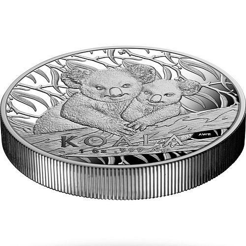 seitliche Ansicht der Silber Koala 1 oz PP - High Relief - RAM 2025