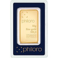 Vorderseite des Goldbarren 50 g philoro