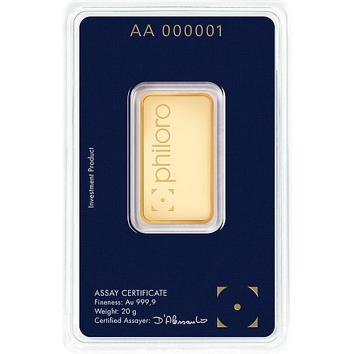 Goldbarren 20 g philoro - Rückseite