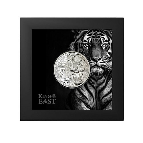Original Münzetui des Silber King of the East - Tiger 1 oz PP - Ultra High Relief