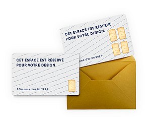 Carte en or avec lingot d'or 1g dans un design personnalisé