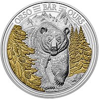 Vorderseite der Silber Swiss Wildlife - Bär 3 oz PP - Ultra High Relief 2025