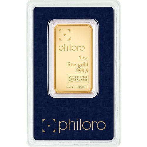 Vorderseite des Goldbarren 1 oz philoro