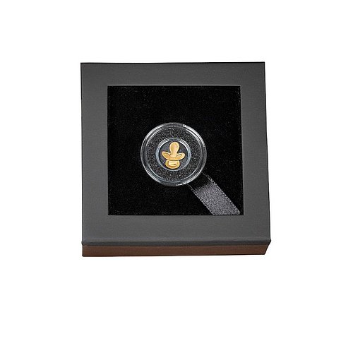 Ein schwarzes Geschenketui für Goldmünzen.