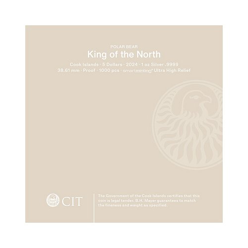 Silber King of the North - Polar Bear 1 oz PP - Ultra High Relief - Verpackung