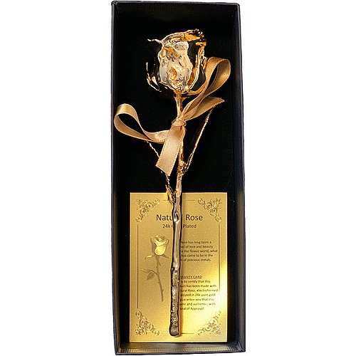 Eine 24 Karat vergoldete Rose in der Geschenkbox.
